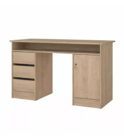 Scrivanie E Cassettiere|Scrivania con anta e 3 cassetti in truciolato colore quercia, 126x55x75,6 cm