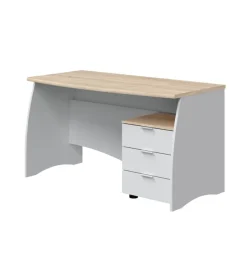 Online Scrivania con cassetti bianca e rovere, 136x67x74 cm Scrivanie E Cassettiere