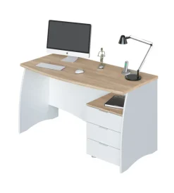 Online Scrivania con cassetti bianca e rovere, 136x67x74 cm Scrivanie E Cassettiere