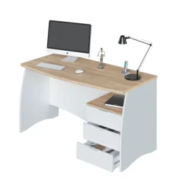 Online Scrivania con cassetti bianca e rovere, 136x67x74 cm Scrivanie E Cassettiere