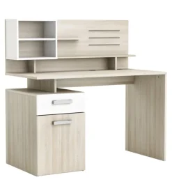 Scrivanie E Cassettiere- Scrivania con sopralzo bianco e quercia, 121x58x119 cm