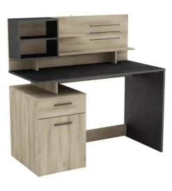 Scrivanie E Cassettiere- Scrivania con sopralzo bicolore quercia e cemento, 123x60x121 cm