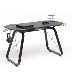 Scrivanie E Cassettiere|Scrivania gaming nera con porta cuffie e bicchiere, 145x65x89cm