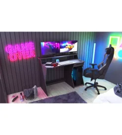 Best Scrivania "gaming" nera con portacuffie e passacavi, 123,5x59,8x90,2 cm Scrivanie E Cassettiere