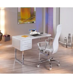 Scrivanie E Cassettiere|Scrivania mdf laccato bianco lucido con cassetti, 120x55x76 cm