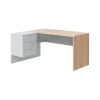 Scrivanie E Cassettiere|Scrivania reversibile con 3 cassetti bianca e rovere, 145x108x73 cm