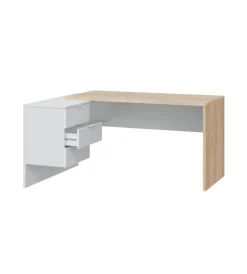 Scrivanie E Cassettiere|Scrivania reversibile con 3 cassetti bianca e rovere, 145x108x73 cm