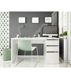 Scrivanie E Cassettiere- Scrivania "stylus" bianco artico 2 cassetti e 1 anta, 74x138x60 cm
