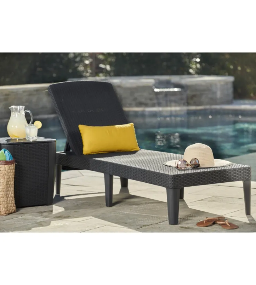 Keter Mobili Da Giardino E Accessori|Sdraio lettino prendisole "jaipur sunlounger" colore grafite con cuscino, 187x58x29 cm -