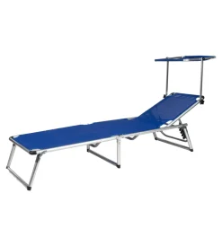 Hot Sdraio pieghevole reclinabile con tettuccio in textilene blu 189,5x60,5x79,5/30,5 cm Mobili Da Giardino E Accessori