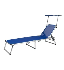 Hot Sdraio pieghevole reclinabile con tettuccio in textilene blu 189,5x60,5x79,5/30,5 cm Mobili Da Giardino E Accessori