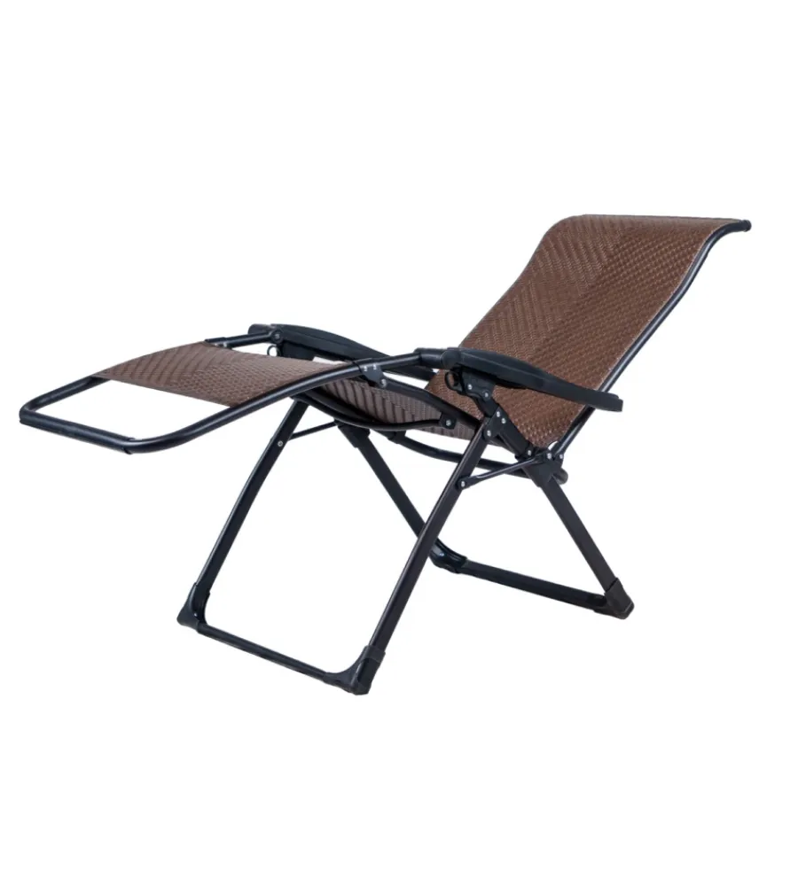 Mobili Da Giardino E Accessori-EuroGarden Sdraio pieghevole reclinabile con braccioli "gravity" in rattan marrone 95x68x113 cm