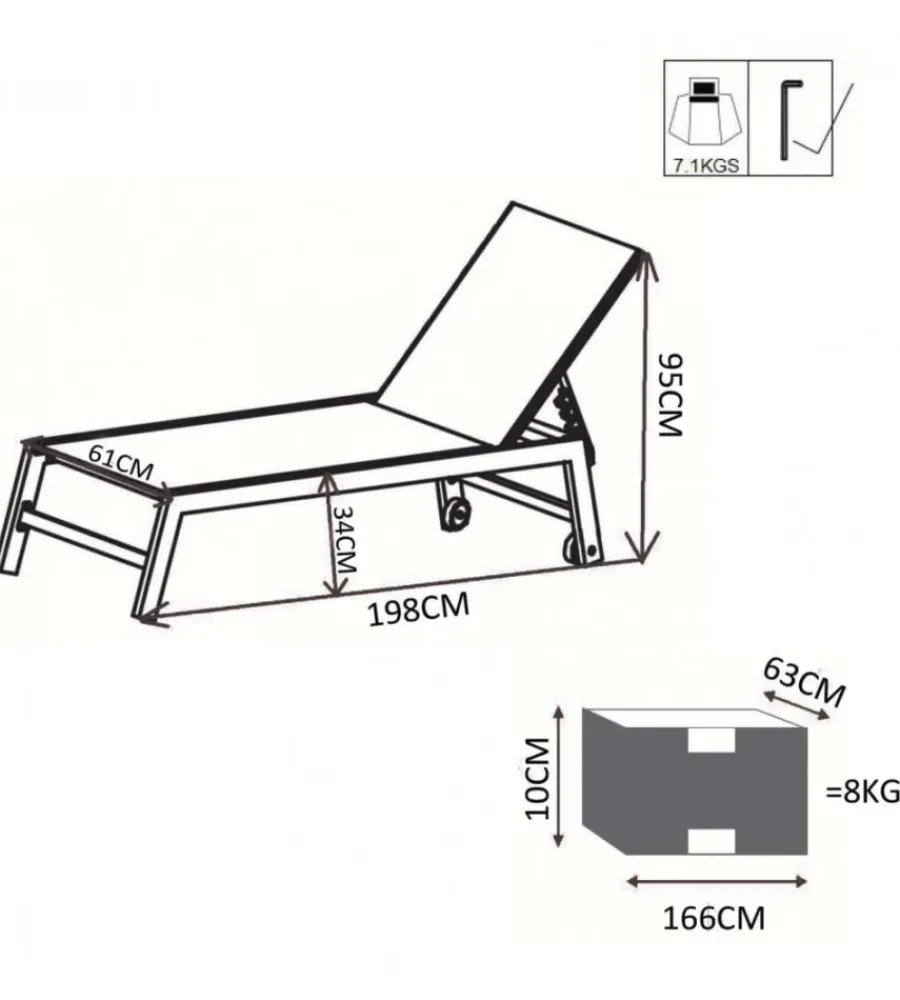 Mobili Da Giardino E Accessori- Sdraio reclinabile elica garden "formentera" in alluminio antracite 198x61x95 cm