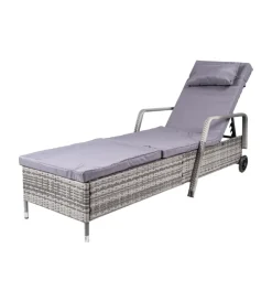 Mobili Da Giardino E Accessori-EuroGarden Sdraio reclinabile "holiday" in polyrattan grigio con cuscini e ruote 210x66x33 cm