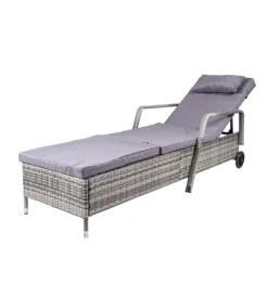 Mobili Da Giardino E Accessori-EuroGarden Sdraio reclinabile "holiday" in polyrattan grigio con cuscini e ruote 210x66x33 cm