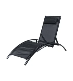 Mobili Da Giardino E Accessori-EuroGarden Sdraio reclinabile "luna" in alluminio e textilene nero 175x64x88 cm