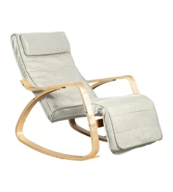 Clearance Sedia a dondolo "diana" in legno con cuscini bianchi, 67x127x90 cm Poltrone E Pouf