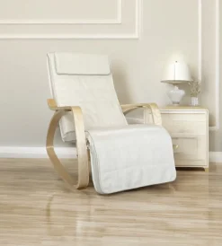 Clearance Sedia a dondolo "diana" in legno con cuscini bianchi, 67x127x90 cm Poltrone E Pouf