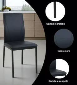 Sedie E Sgabelli-BellaHome Sedia "minorca" in ecopelle nero 43x50x92 cm