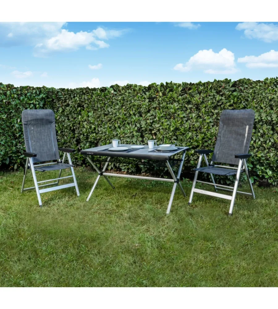 New Sedia da campeggio reclinabile "skye" in alluminio e syntex plus grigio scuro 46,5x42x124 cm Campeggio