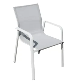Mobili Da Giardino E Accessori|Sedia da esterno con braccioli solaria "samo" impilabile in alluminio bianco 56x61x90 cm