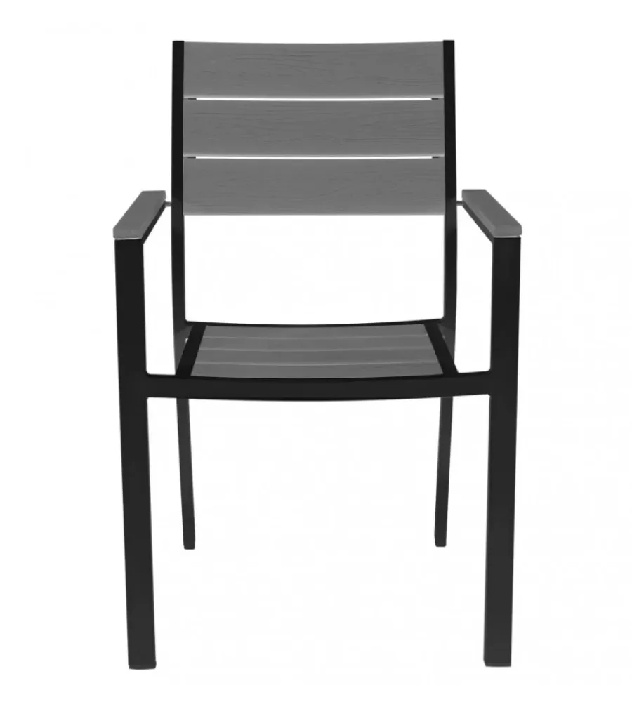 Mobili Da Giardino E Accessori- Sedia da esterno impilabile elica garden "cervia" in alluminio e polywood antracite e grigio 58x46,5x87 cm