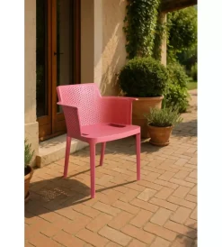 New Sedia da esterno impilabile elica garden "cathy" in polipropilene rosso corallo 60x58x76,5 cm Mobili Da Giardino E Accessori