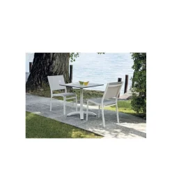 Mobili Da Giardino E Accessori- Sedia da esterno solaria "pola" impilabile in alluminio bianco e grigio chiaro 46x59x86 cm