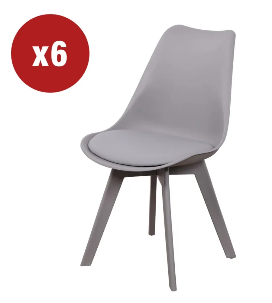 Sedie E Sgabelli|Sedia da pranzo "kelly" grigio con gambe in legno in tinta 6 pezzi
