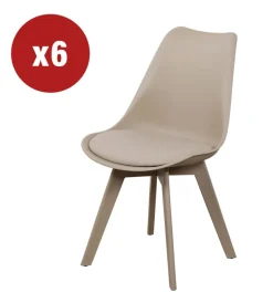 Sedie E Sgabelli- Sedia da pranzo "kelly" tortora con gambe in legno in tinta 6 pezzi