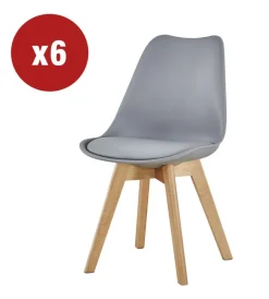 Sedie E Sgabelli|Sedia da pranzo "leila" grigio con gambe in legno 6 pezzi
