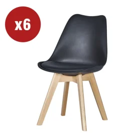 Sedie E Sgabelli|Sedia da pranzo "leila" nero con gambe in legno 6 pezzi