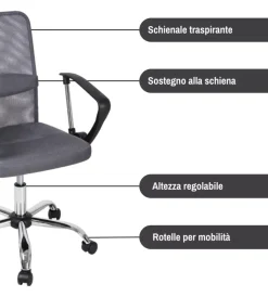 Sale Sedia da ufficio traspirante "stanford" con braccioli in tessuto grigio 56x53,5x91,5-101,5 cm Sedie Ufficio