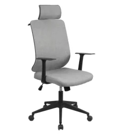 BellaHome Sedie Ufficio|Sedia da ufficio traspirante "yale" con braccioli, poggiatesta regolabile, appendigiacca in tessuto grigio 62x65x114-123 cm