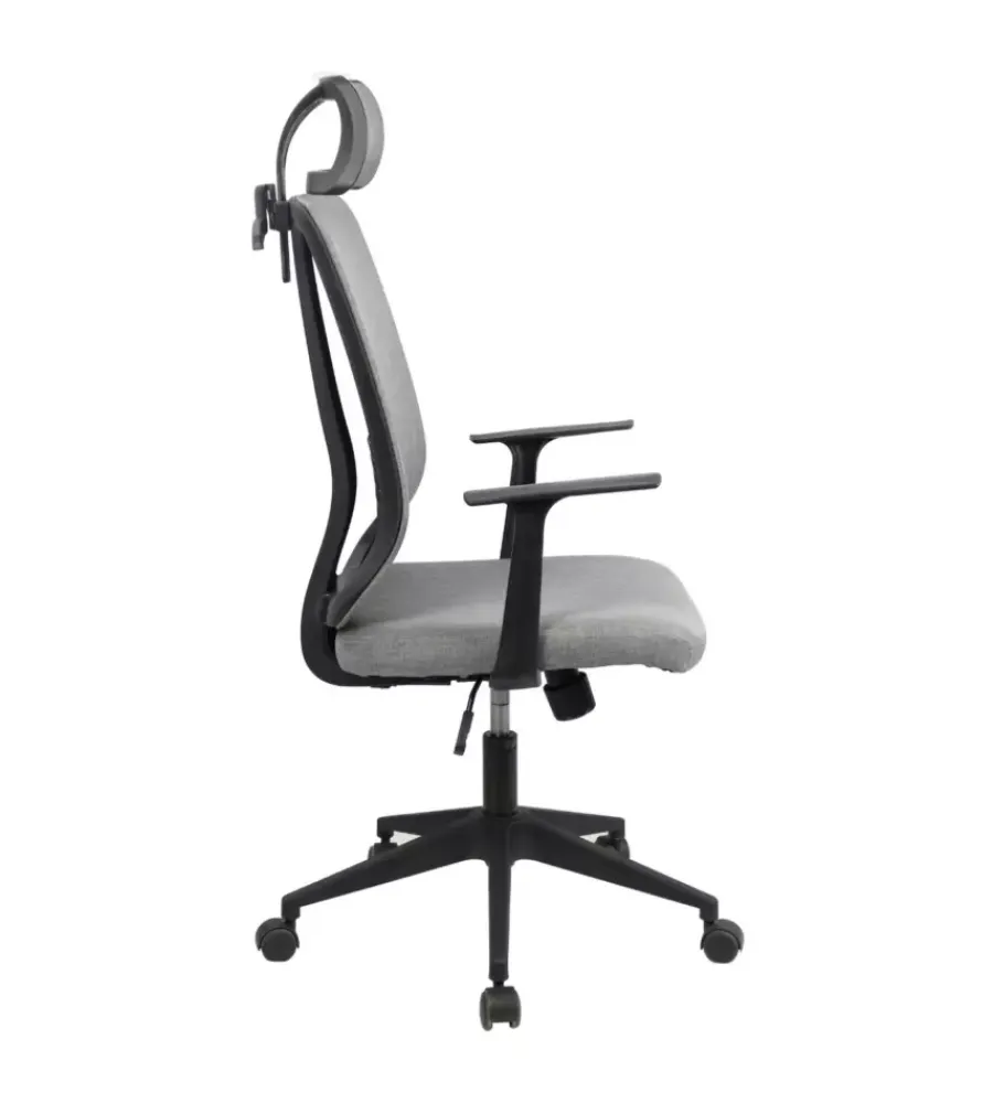 BellaHome Sedie Ufficio|Sedia da ufficio traspirante "yale" con braccioli, poggiatesta regolabile, appendigiacca in tessuto grigio 62x65x114-123 cm