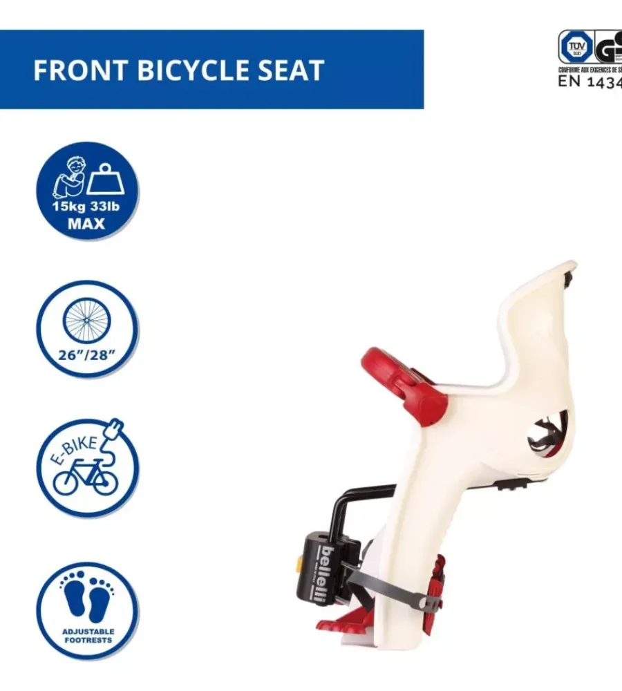 Bici- Seggiolino anteriore per bicicletta bellelli "freccia" silver, portata massima 15 kg