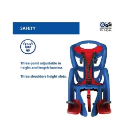 Bici|Seggiolino posteriore blu per bicicletta per bambini, max. 22 kg, da 3 a 8 anni - si fissa al portapacchi