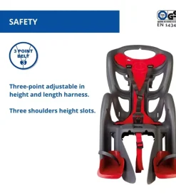 Bici- Seggiolino posteriore grigio scuro e rosso per bicicletta per bambini, max. 22 kg, da 3 a 8 anni - si fissa al portapacchi