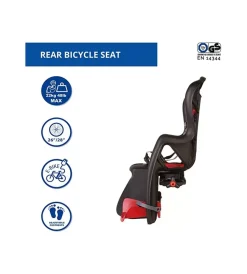 Bici- Seggiolino posteriore nero e rosso per bicicletta per bambini, max. 22 kg, da 3 a 8 anni - si fissa al portapacchi