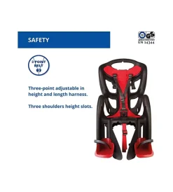 Bici- Seggiolino posteriore nero e rosso per bicicletta per bambini, max. 22 kg, da 3 a 8 anni - si fissa al portapacchi