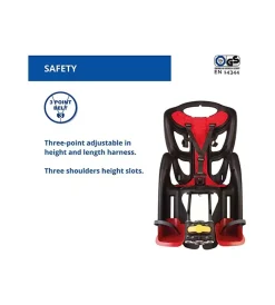 Bici- Seggiolino posteriore nero e rosso per bicicletta per bambini, max. 22 kg, da 3 a 8 anni - si fissa al telaio
