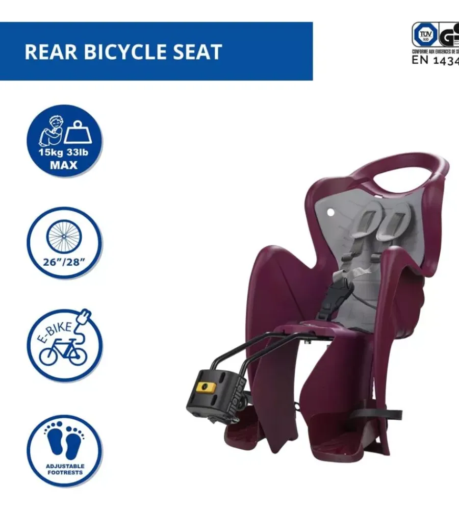 Bici- Seggiolino posteriore per bicicletta bellelli "mr fox" luxe red, portata massima 15 kg