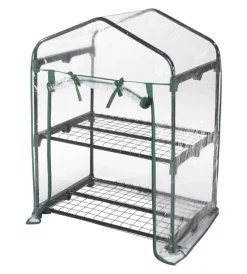 Coltivazione E Cura|Serra rettangolare verdelook con 2 ripiani e telo trasparente 69x49x98 cm