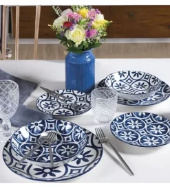 Stoviglie- Servizio piatti villa d'este "paxos" in ceramica, 18 pezzi