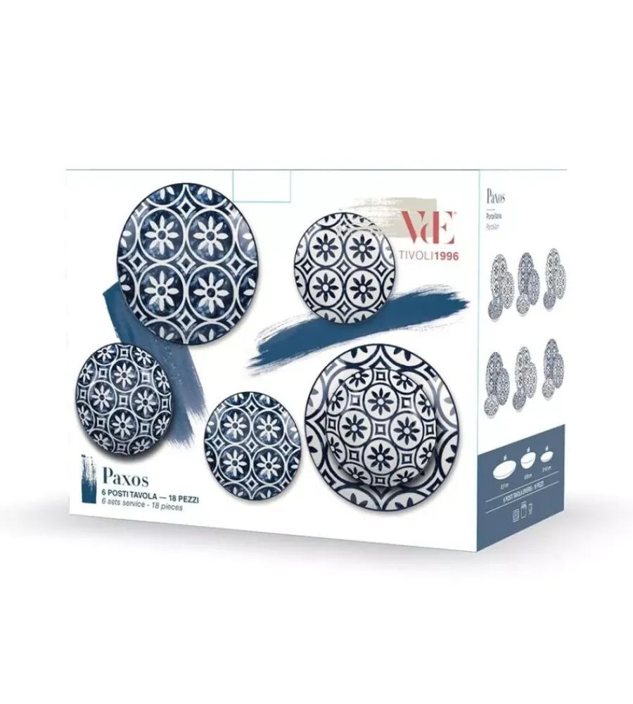 Stoviglie- Servizio piatti villa d'este "paxos" in ceramica, 18 pezzi
