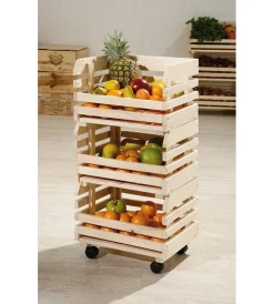 Discount Set 3 cassette con ruote - pino massello finitura naturale Complementi In Legno