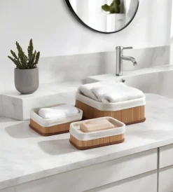 Accessori Bagno-Easy System Set 3 cestini in bambù naturale