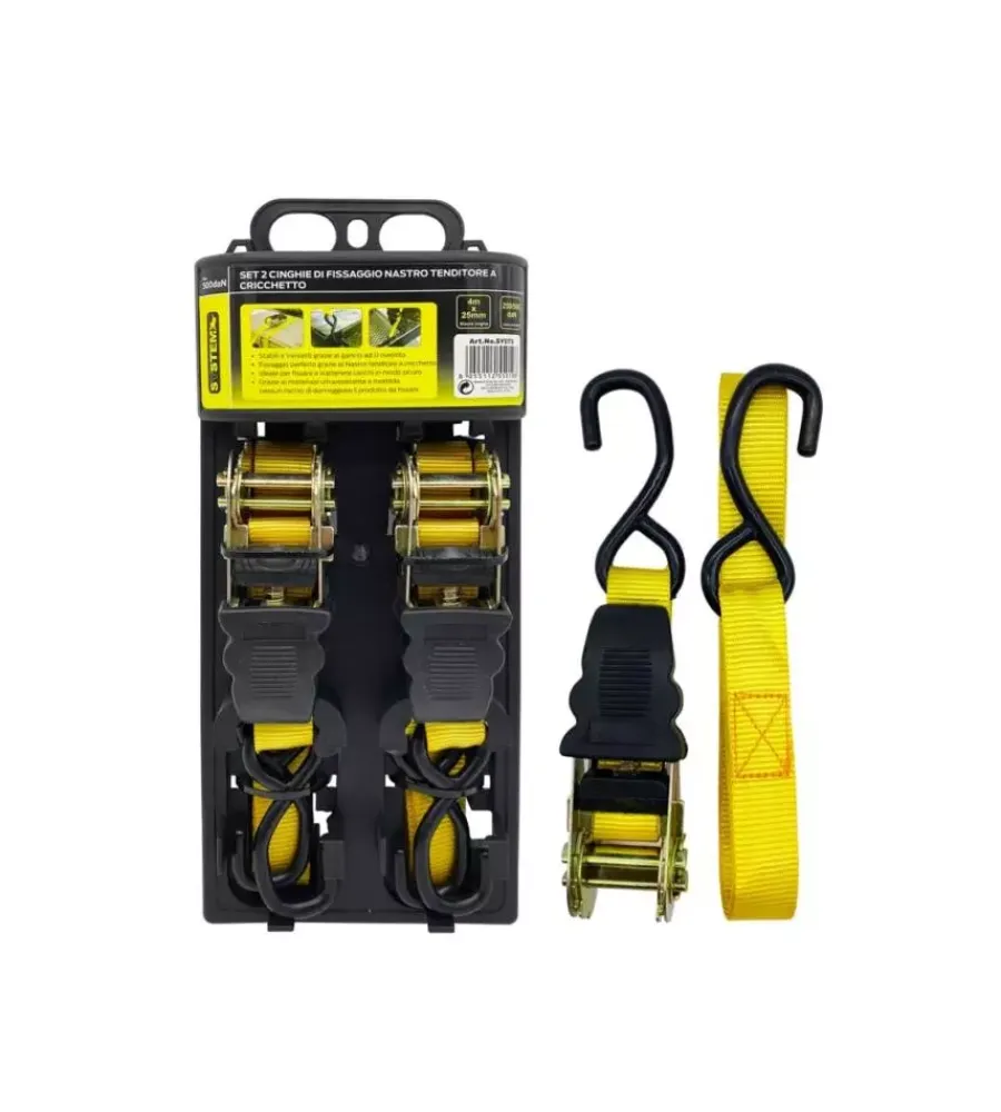 Sistemi Di Fissaggio-System+ Set 2 cinghie a cricchetto 25 mm x 4 mt -