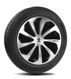 New Set 4 copricerchi 15" pollici copriruota auto sicilia spc1573svbk argento nero Auto Esterno