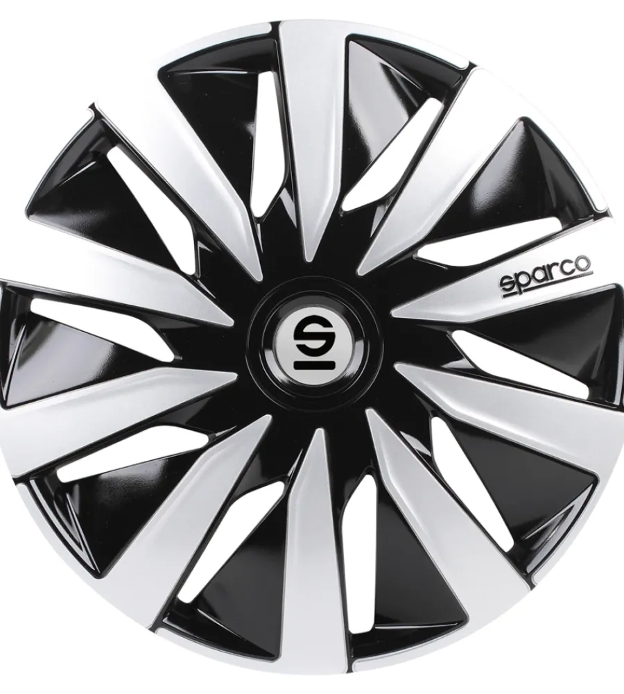 Auto Esterno-Sparco Set 4 copricerchi 15" pollici copriruota auto lazio spc1591bksv nero argento